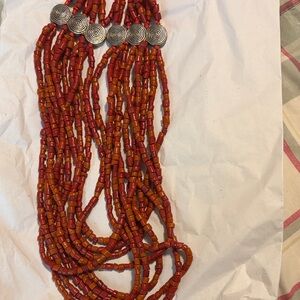 Vintage Orange/Red Multistrand Beaded Necklace